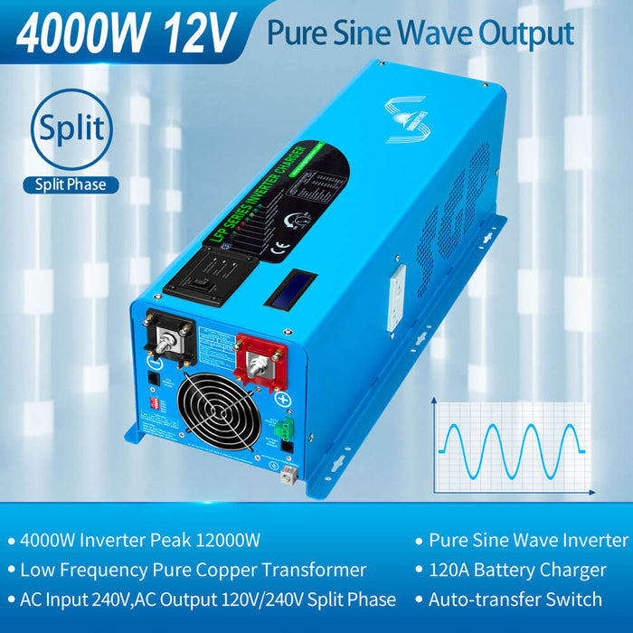 SunGold Power 4000W DC 12V Pure Sine Split Phase Inverter With Charger