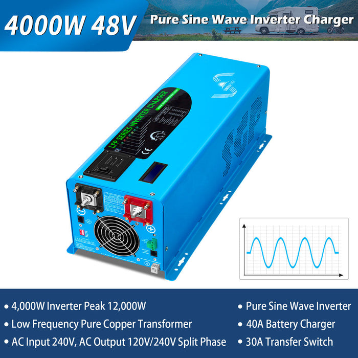 SunGold Power 4000W DC 48V Pure Sine Split Phase Wave Inverter with Charger