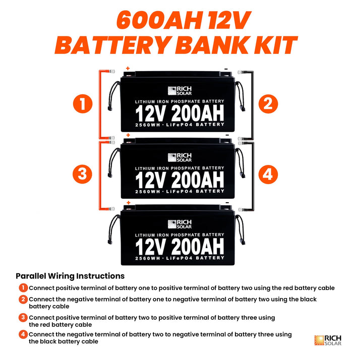 Rich Solar 12V 600AH 7.6kWh Lithium Battery Bank