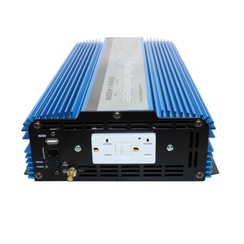 Aims Power 2000 Watt Pure Sine Inverter w/ USB & Remote Port Front View